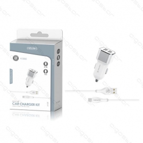 Obrázok pre Adaptér do automobilových zapaľovačov, autonabíjačka 12/24V DC, 2x USB, 3.1A + kábel Type-C bielo-sivá