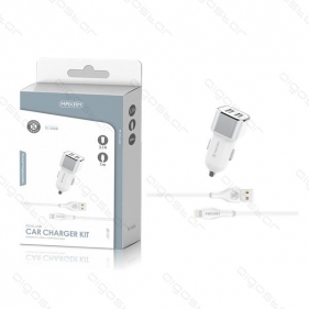 Obrázok pre Adaptér do automobilových zapaľovačov, autonabíjačka 12/24V DC, 2x USB, 3.1A + kábel Type iPhone bielo-sivá