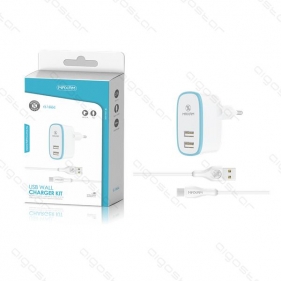 Obrázok pre EU nabíjačka  TZ-1203C, 2xUSB 2.1A + kábel type-C bielo-modrá