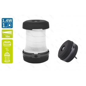 Obrázok pre LED kempingové svietidlo 1,4W/75lm , 3xAA , IPX3 , 3-módy svietenia, Čierno-Sivá