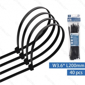 Obrázok pre Sťahovacie pásky, riteny 200x3,6mm, Čierne - 40kusov
