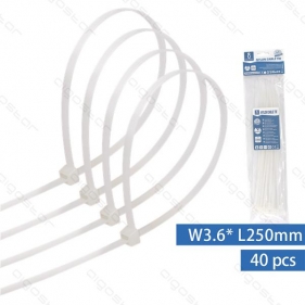 Obrázok pre Sťahovacie pásky, riteny 250x3,6mm, Biele - 40kusov