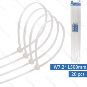 Obrázok pre Sťahovacie pásky, riteny 500x7,2mm, Biele - 20kusov