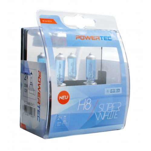 Obrázok pre Autožiarovky SuperWhite H8 12V 35W + 100% svietivosti DUO 2ks v balení  Powertec