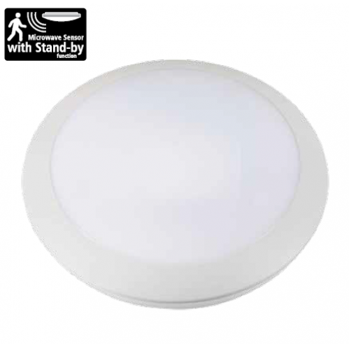 Obrázok pre Vodeodolný a nárazuodolný Led Ceiling kruhový biely VERA II 16W/1420lm 300mm , IK10 , IP66 , s mikrovlnným senzorom , Neutrálna biela
