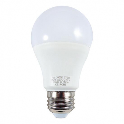 Obrázok pre LED žiarovka E27 7W/770lm , klasik , 24V , A60 , Teplá biela = 80W