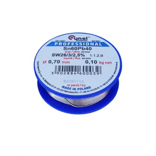 Obrázok pre Cín s tavidlom na spájkovanie CYNEL UNIPRESS 0.70mm , 100g , olovnatý