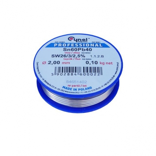 Obrázok pre Cín s tavidlom na spájkovanie CYNEL UNIPRESS 2.0mm , 100g , olovnatý