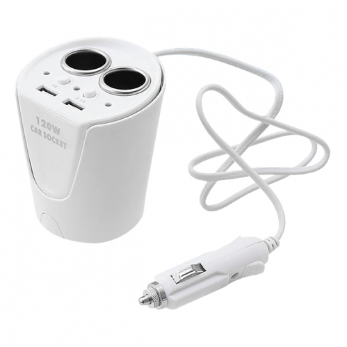 Obrázok pre Adaptér rozvodka do automobilových zapaľovačov 120W 12/24V - 2x autonabíjacia zásuvka + 2x USB 1A , 2.1A , Čierna