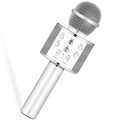 Obrázok pre Multifunkčný bezdrôtový Wireless Karaoke mikrofón, reproduktor / Speaker strieborný