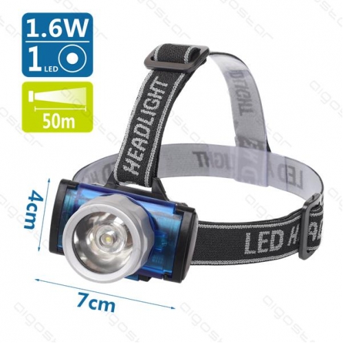 Obrázok pre LED čelová lampa 1,6W/50lm , 3xAAA , IPX3 s tromi módmi svietenia