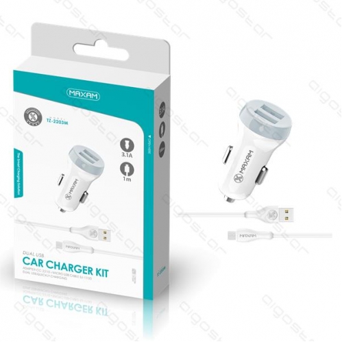 Obrázok pre Adaptér do automobilových zapaľovačov, autonabíjačka 12/24V DC, 2x USB, 3.1A + kábel micro USB bielo-sivá