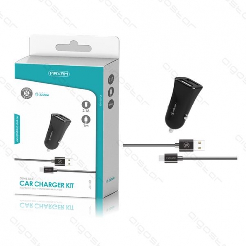 Obrázok pre Adaptér do automobilových zapaľovačov, autonabíjačka 12/24V DC, 2x USB, 2.1A + kábel micro USB, Čierna