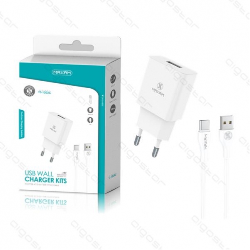 Obrázok pre EU nabíjačka TZ-1202C, 1x USB 2.1A + kábel Type-C, Biela