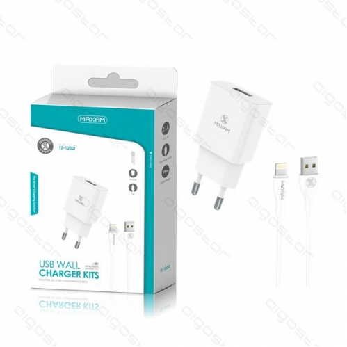 Obrázok pre EU nabíjačka TZ-1202I, 1x USB 2.1A + kábel Type iPhone, Biela
