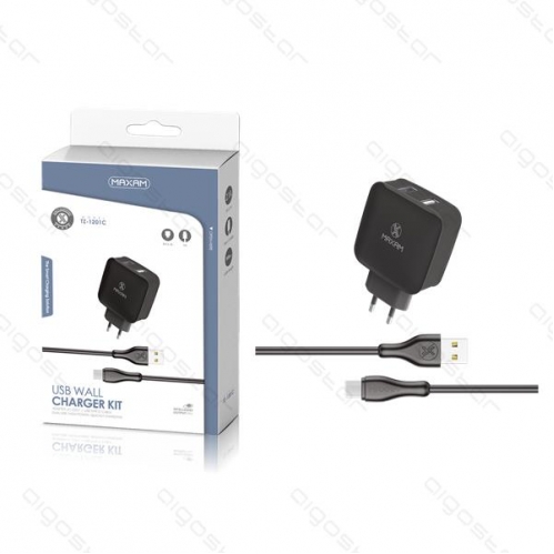 Obrázok pre EU nabíjačka TZ-1201C, 2xUSB 2.1A + kábel Type-C, Čierna