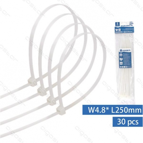 Obrázok pre Sťahovacie pásky, riteny 250x4,8mm, Biele - 30kusov