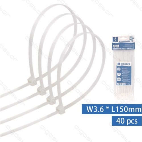 Obrázok pre Sťahovacie pásky, riteny 150x3,6mm, Biele - 40kusov