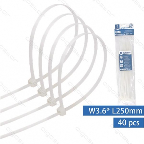 Obrázok pre Sťahovacie pásky, riteny 250x3,6mm, Biele - 40kusov