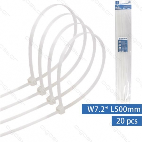 Obrázok pre Sťahovacie pásky, riteny 500x7,2mm, Biele - 20kusov