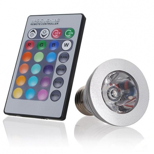 Obrázok pre RGB LED žiarovka E27 3W/150lm , RGB = 15W + diaľkové ovládanie