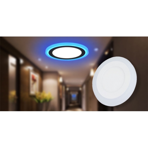 Obrázok pre Led Panel kruhový modro biely prisadený 12+6W/830+415lm 195mm Studená biela s modrou svietiacou obrubou
