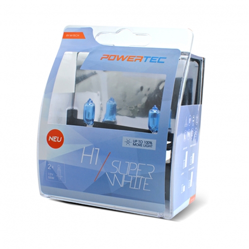 Obrázok pre Autožiarovky SuperWhite H1 12V 55W + 100% svietivosti DUO 2ks v balení  Powertec