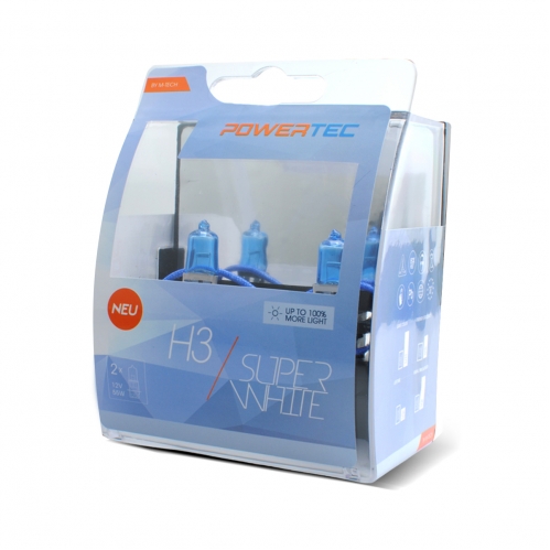 Obrázok pre Autožiarovky SuperWhite H3 12V 55W + 100% svietivosti DUO 2ks v balení  Powertec